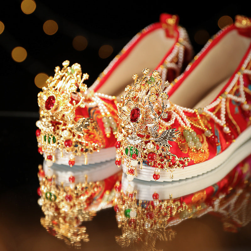 Stunning Red Wedding Shoes – Hanfu-Inspired Bridal Flats for Women