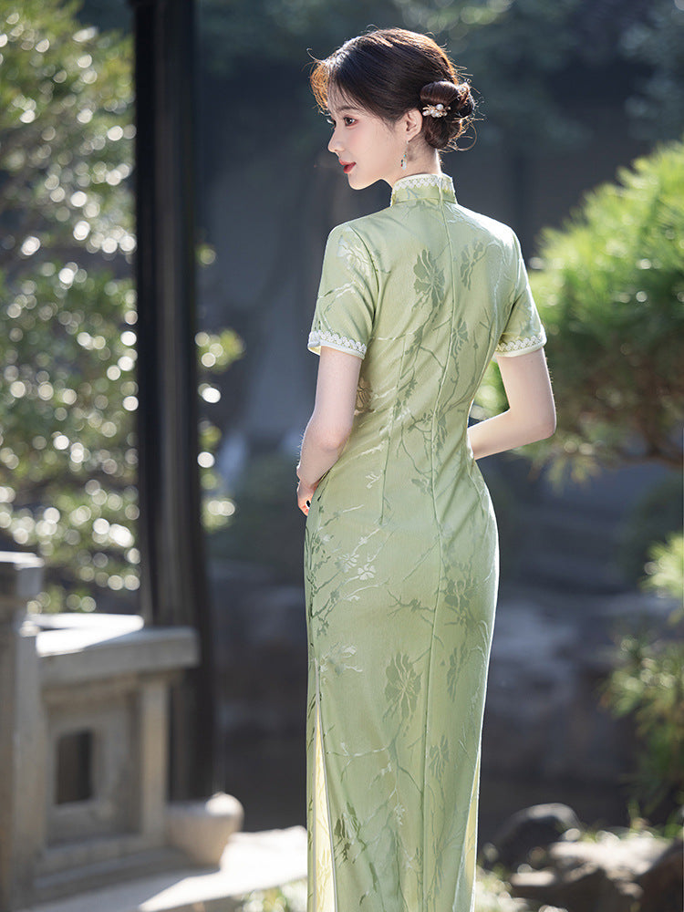 Jade Blossom · 2025 Qipao Dress with Floral Jacquard