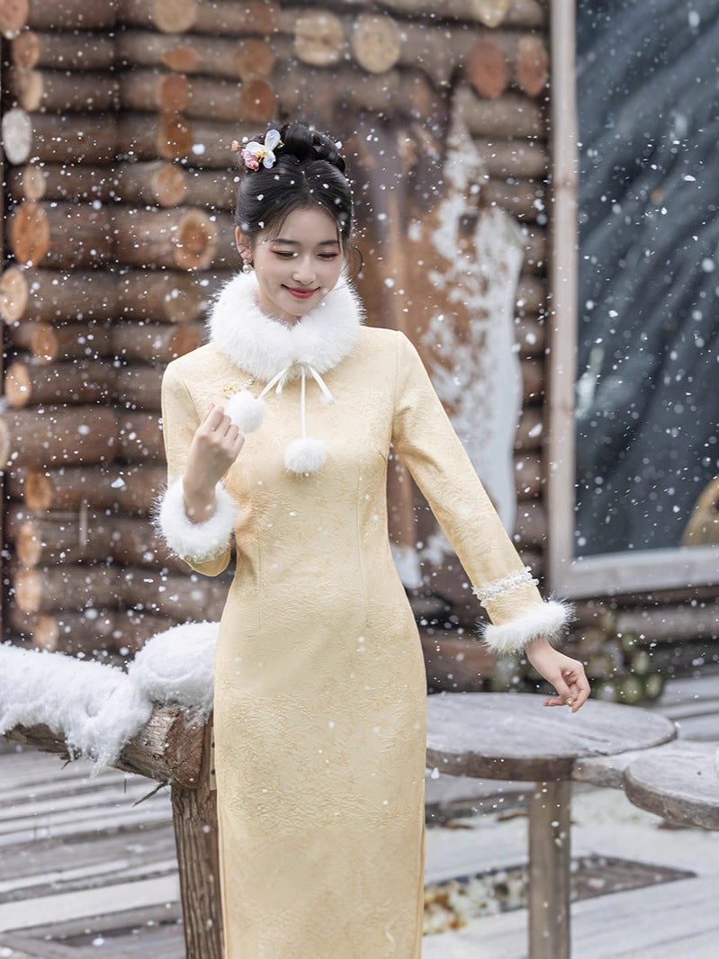 Golden Blossom · 2025 Winter Qipao with Fleece Lining