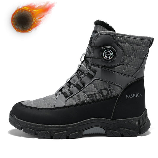 Men’s 2025 Winter Thick-Soled Snow Boots – Fleece-Lined, Warm, Padded Cotton Boots with Rotating Buckle Design