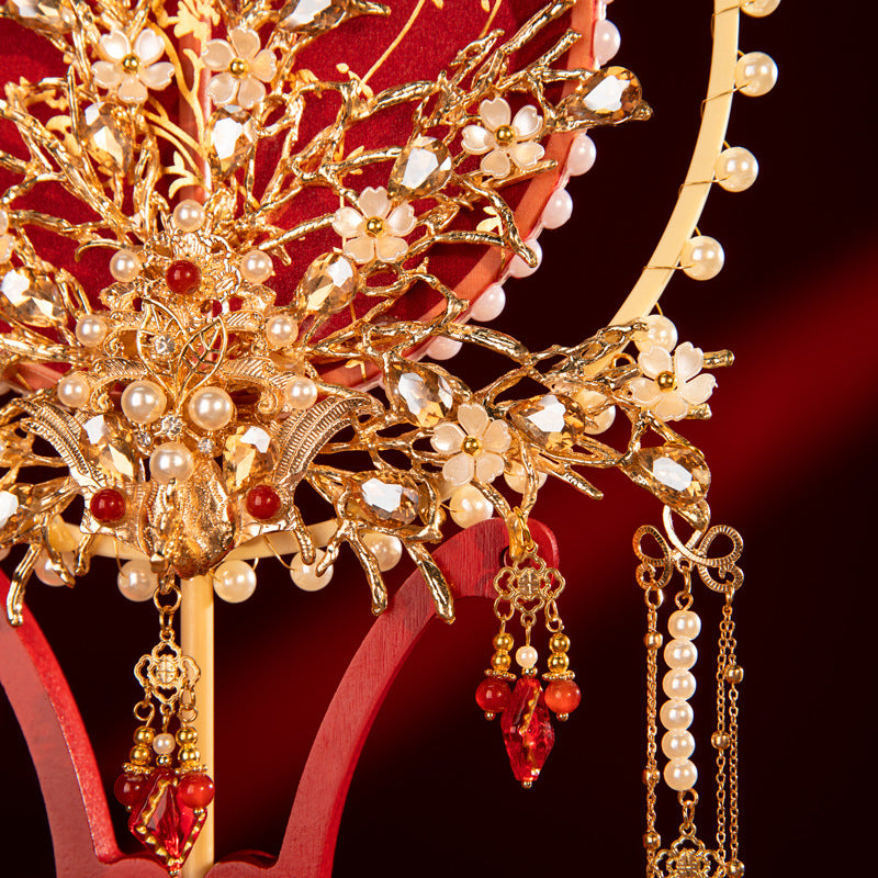 Premium Longfeng Kua Wedding Fan - Luxury Tulle Embroidery DIY Kit with Royal Tassels