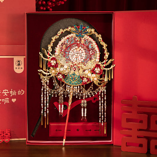 The Bride's Exclusive Gift: DIY Red Chinese Round Fan Making Kit — Create Your Own Handheld "Joy Fan" for the Wedding