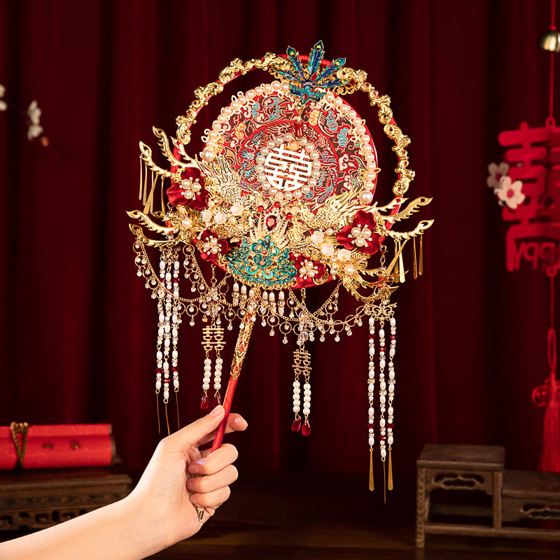 The Bride's Exclusive Gift: DIY Red Chinese Round Fan Making Kit — Create Your Own Handheld "Joy Fan" for the Wedding