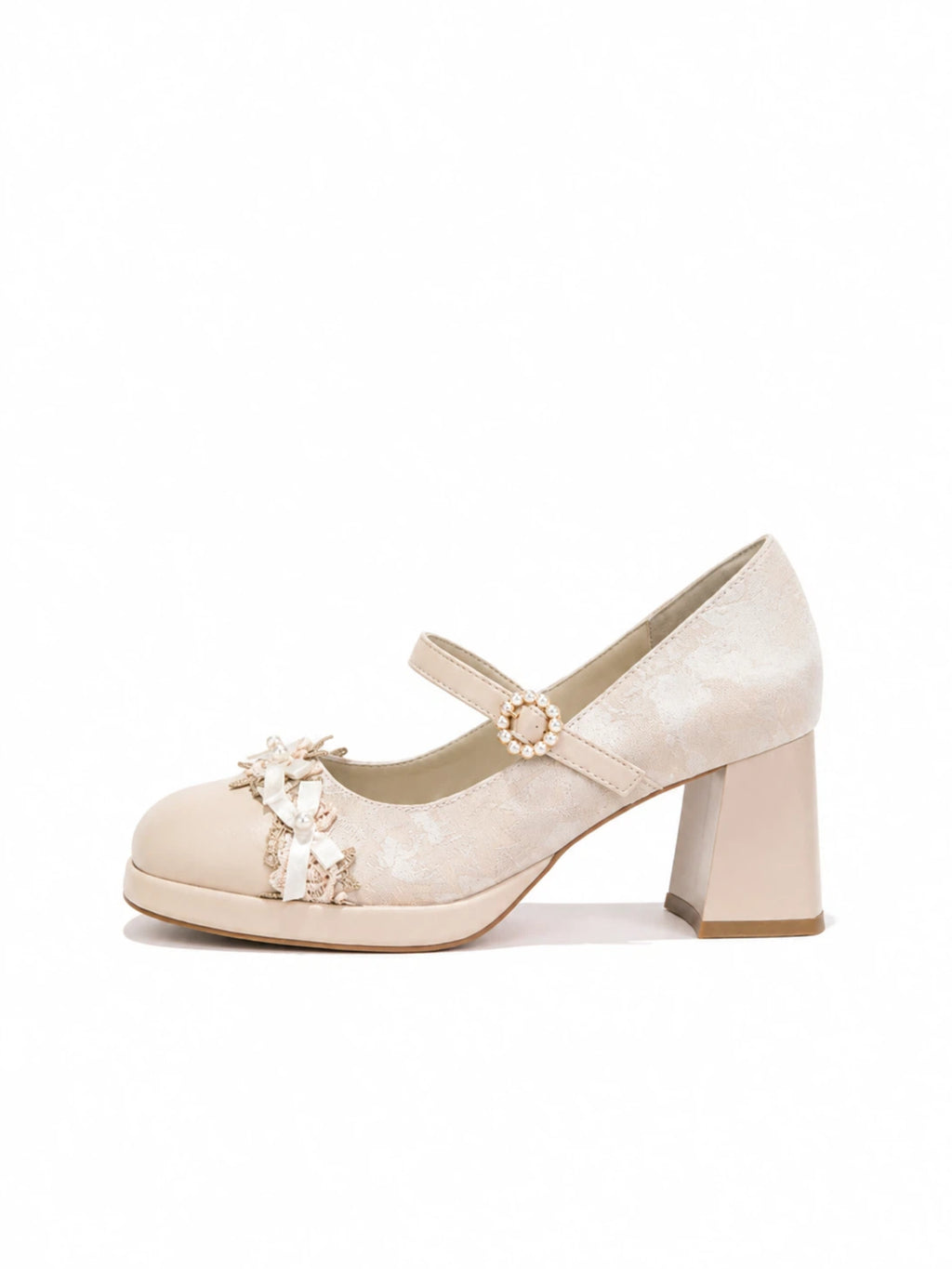 Blush Pink Lace Mary Jane Heels | Elegant Block Heel Wedding Pumps