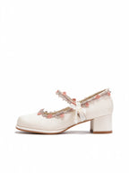 Ivory Floral Lace Mary Jane Heels | Elegant Block Heel Bridal Pumps