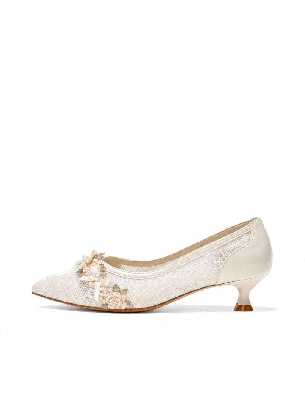 Lace Mesh Bow Kitten Heels | Elegant Wedding & Everyday Pumps