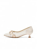 Lace Mesh Bow Kitten Heels | Elegant Wedding & Everyday Pumps