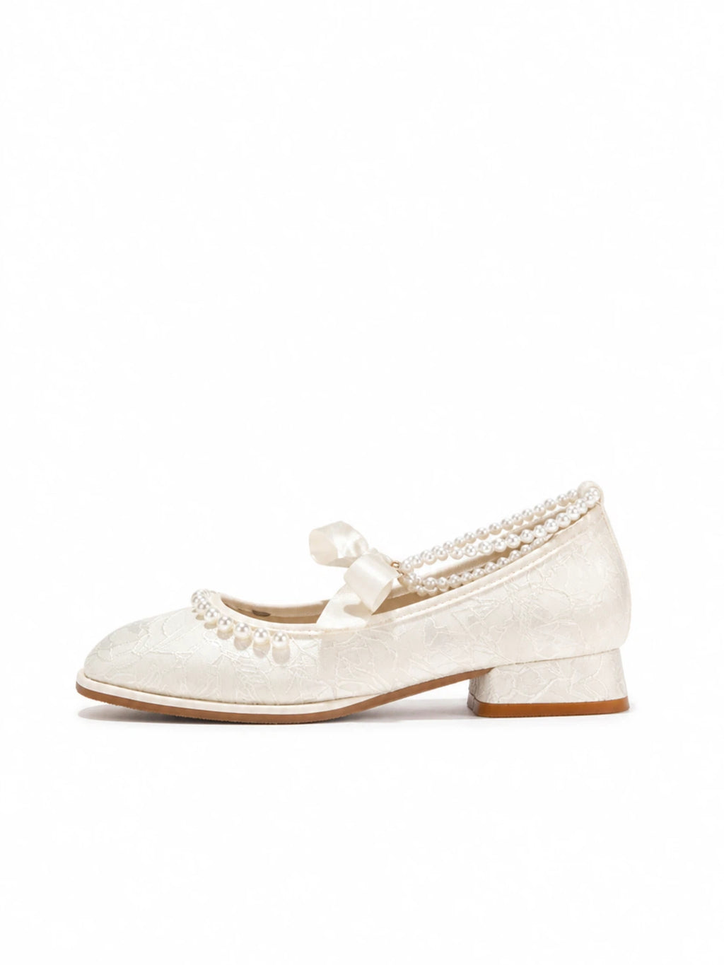 Ivory Mary Jane Heels | Pearl Satin Bow Wedding Pumps for Women