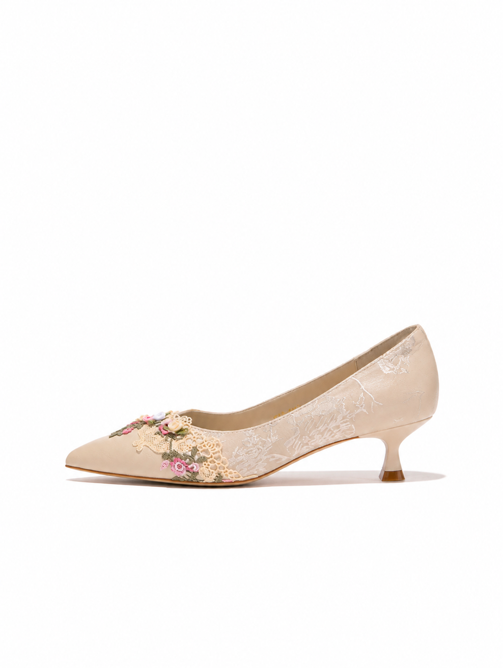 Vintage Chic Pumps - Women's Jacquard Satin Floral Embroidery Kitten Heels, Vintage Wedding Bridal Shoes, Handcrafted Pointed Toe Comfort Dress Shoes