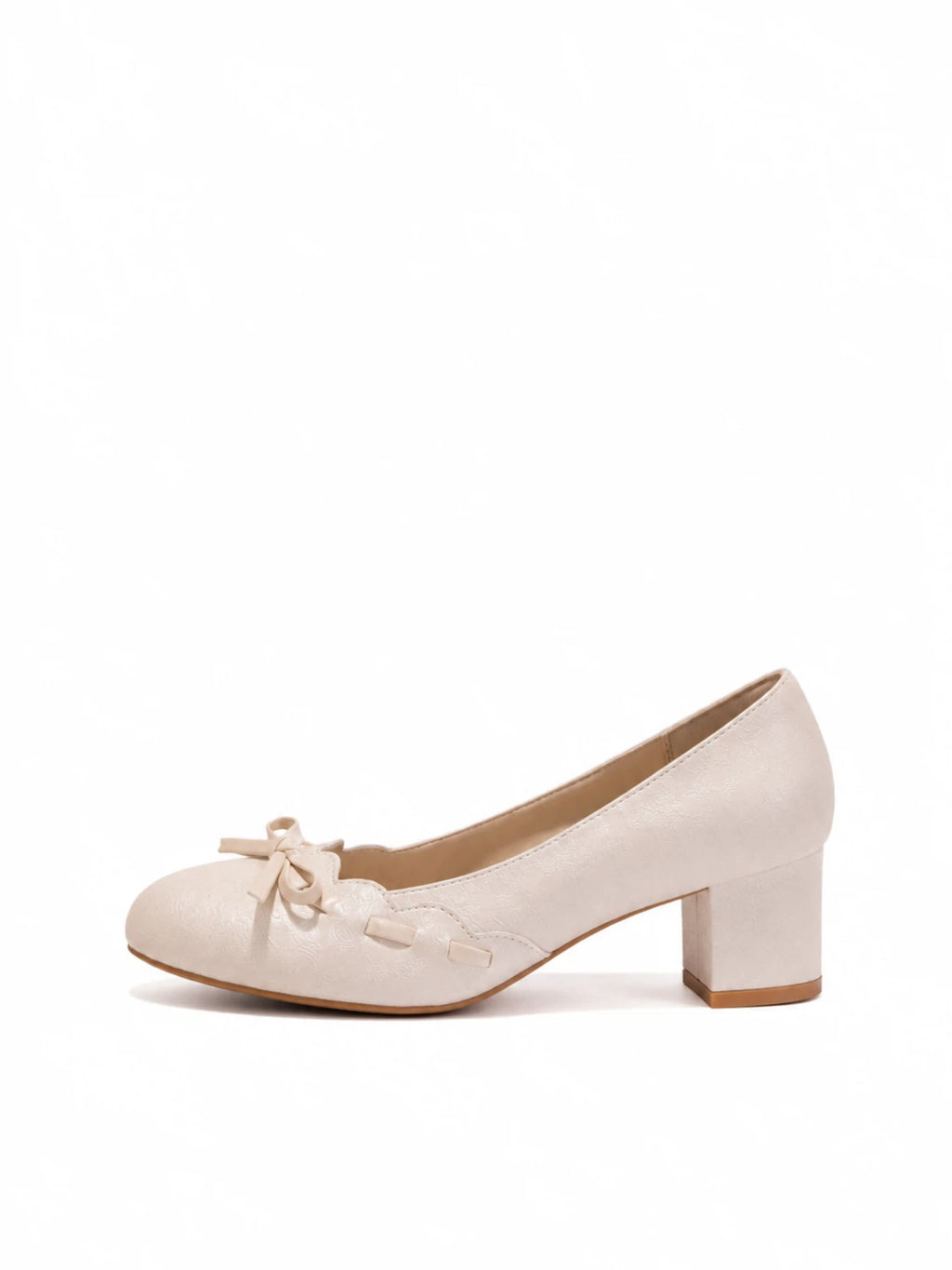 French Jacquard Mary Janes - Block Heel Wedding Shoes, Vintage Bow Pumps, Bridal Bridesmaid Heels, Elegant Cream Formal Footwear