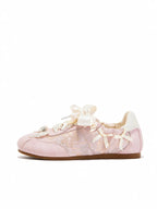 Sakura Glow Sneakers - Women's Pink Floral Bow Platform Shoes