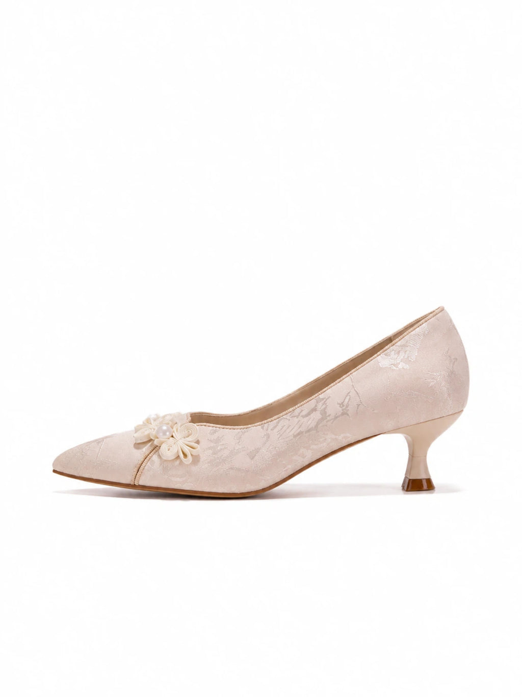 Vintage Chic Pumps - Women's Jacquard Satin Pointed Toe Kitten Heels, Handcrafted Bridal Dress Shoes