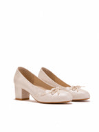 French Jacquard Mary Janes - Block Heel Wedding Shoes, Vintage Bow Pumps, Bridal Bridesmaid Heels, Elegant Cream Formal Footwear
