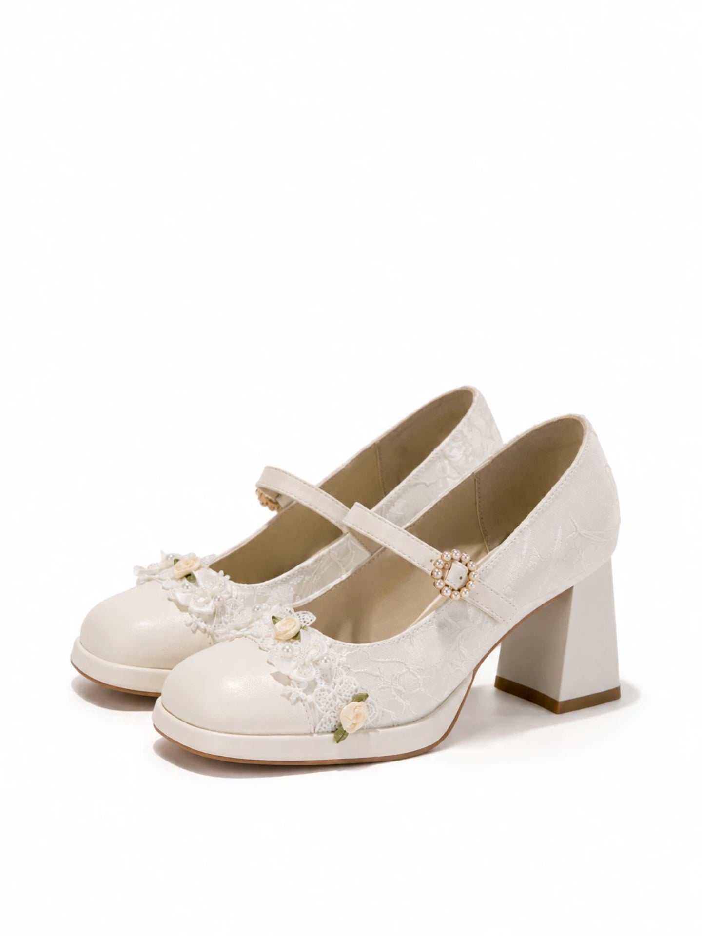 Vintage Jacquard Mary Janes - Block Heel Bridal Shoes, Handmade Lace Floral Coquette Pumps, Elegant Wedding Bridesmaid Heels