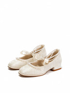 Ivory Mary Jane Heels | Pearl Satin Bow Wedding Pumps for Women