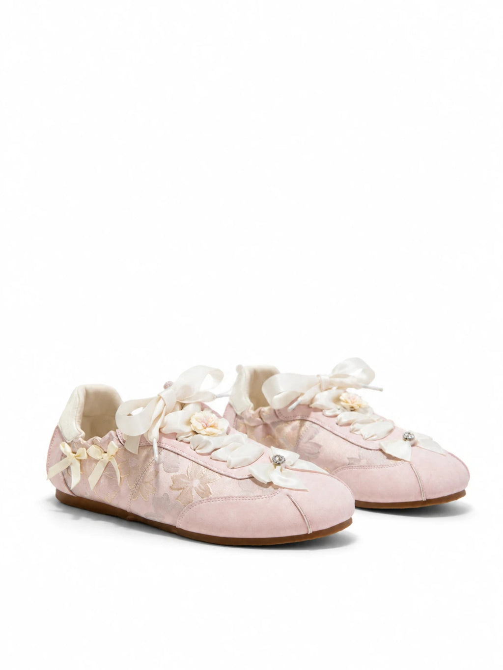Sakura Glow Sneakers - Women's Pink Floral Bow Platform Shoes