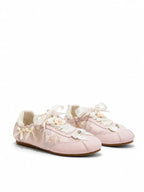 Sakura Glow Sneakers - Women's Pink Floral Bow Platform Shoes
