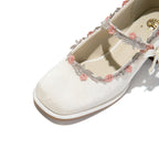 Ivory Floral Lace Mary Jane Heels | Elegant Block Heel Bridal Pumps