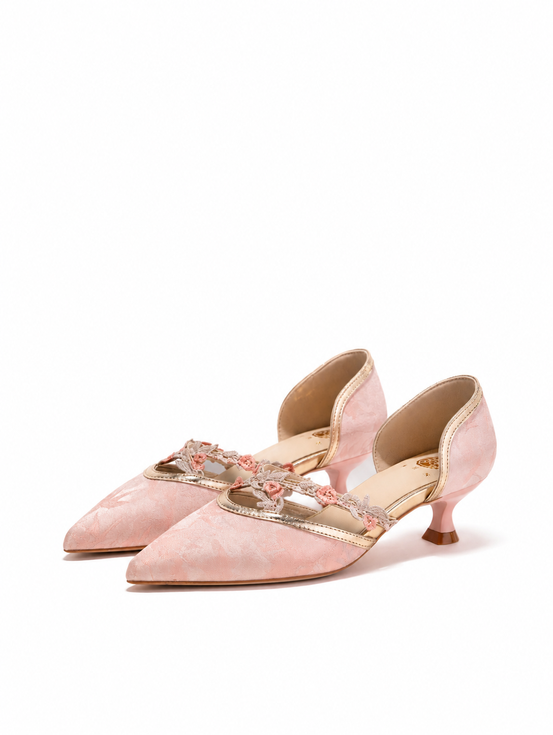 Versatile New Chinese Jacquard Floral Trim Kitten Heels | Pointed Toe Everyday Pumps