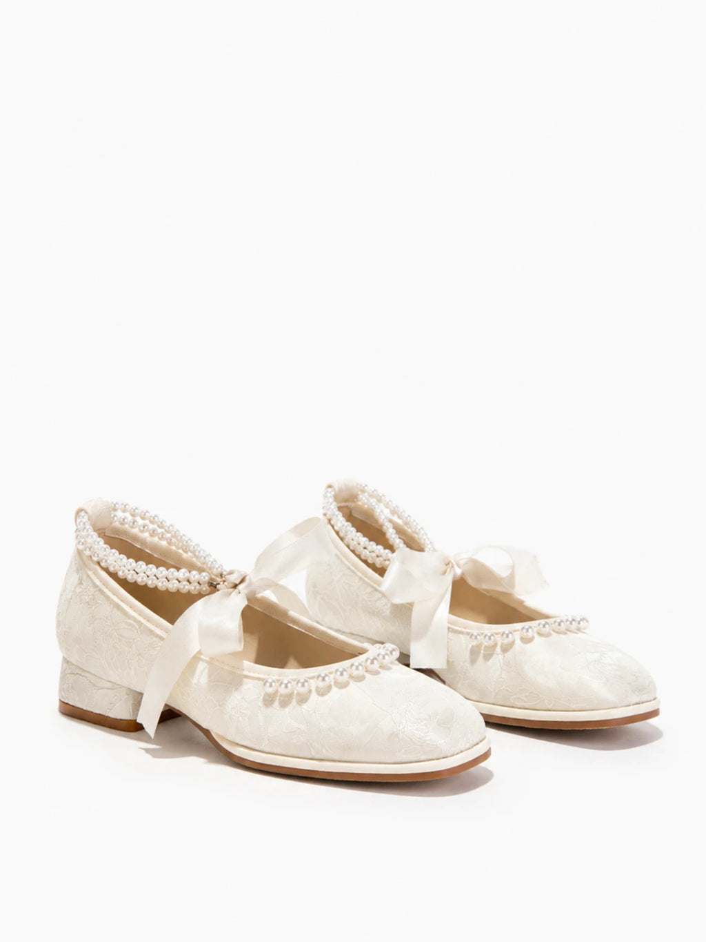 Ivory Mary Jane Heels | Pearl Satin Bow Wedding Pumps for Women