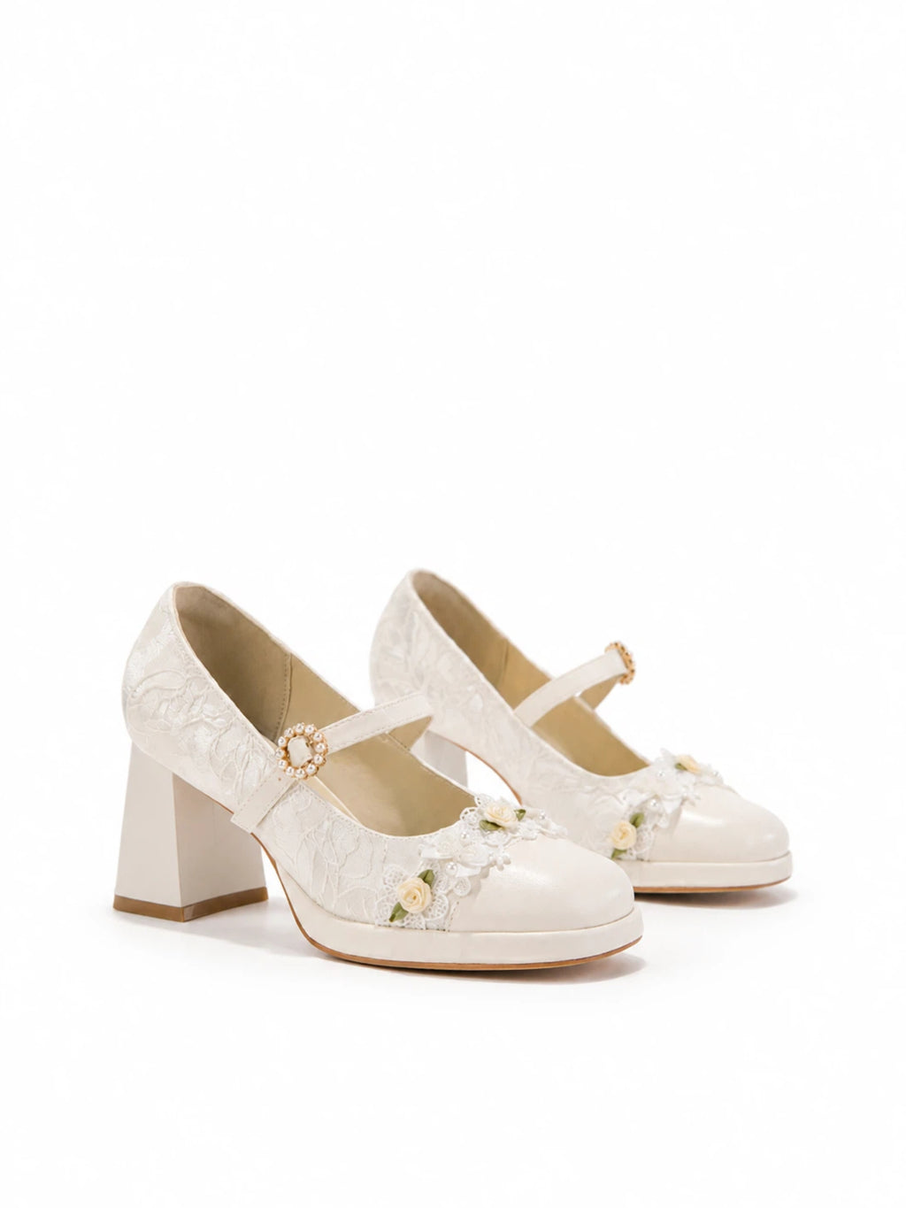 Vintage Jacquard Mary Janes - Block Heel Bridal Shoes, Handmade Lace Floral Coquette Pumps, Elegant Wedding Bridesmaid Heels