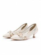 Lace Mesh Bow Kitten Heels | Elegant Wedding & Everyday Pumps