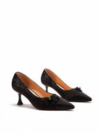 Versatile Oriental-Inspired Black Jacquard Frog Button Kitten Heels | Everyday Elegant Pumps