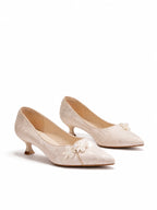 Vintage Chic Pumps - Women's Jacquard Satin Pointed Toe Kitten Heels, Handcrafted Bridal Dress Shoes