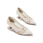 Lace Mesh Bow Kitten Heels | Elegant Wedding & Everyday Pumps