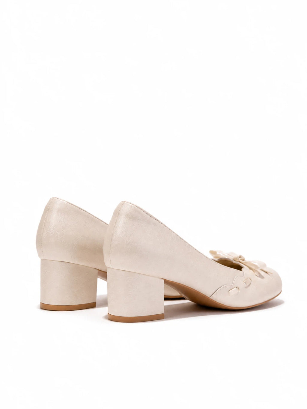 French Jacquard Mary Janes - Block Heel Wedding Shoes, Vintage Bow Pumps, Bridal Bridesmaid Heels, Elegant Cream Formal Footwear