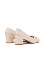 French Jacquard Mary Janes - Block Heel Wedding Shoes, Vintage Bow Pumps, Bridal Bridesmaid Heels, Elegant Cream Formal Footwear
