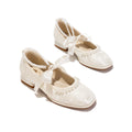 Ivory Mary Jane Heels | Pearl Satin Bow Wedding Pumps for Women