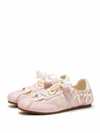 Sakura Glow Sneakers - Women's Pink Floral Bow Platform Shoes