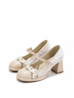 Blush Pink Lace Mary Jane Heels | Elegant Block Heel Wedding Pumps