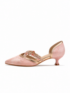 Versatile New Chinese Jacquard Floral Trim Kitten Heels | Pointed Toe Everyday Pumps