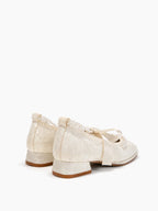 Ivory Mary Jane Heels | Pearl Satin Bow Wedding Pumps for Women