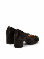 Chinoiserie Silk Pumps - Women's Vintage Jacquard Satin Block Heels, Comfortable Sheepskin Insole Floral Knot Evening Wedding Shoes