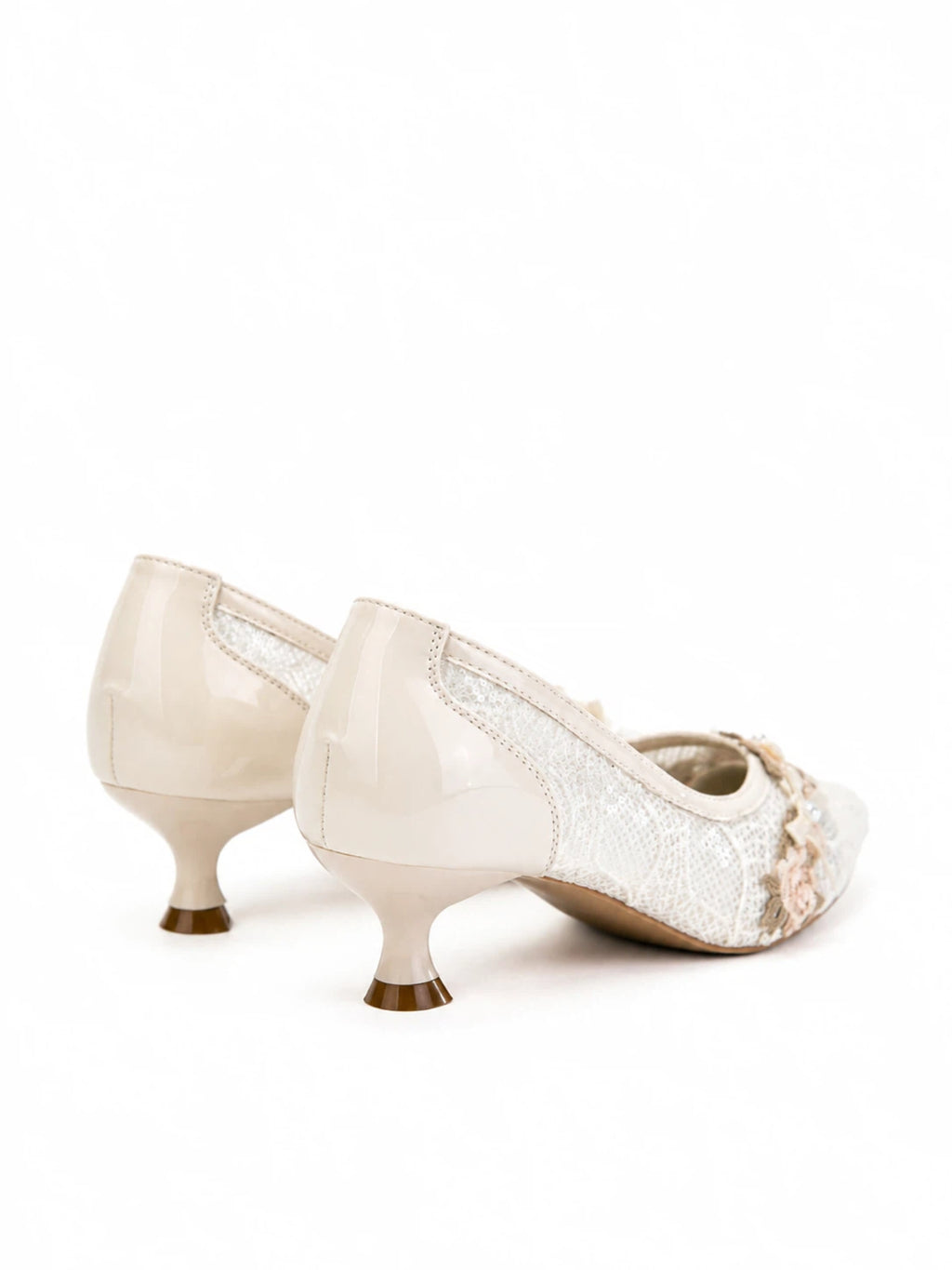 Lace Mesh Bow Kitten Heels | Elegant Wedding & Everyday Pumps