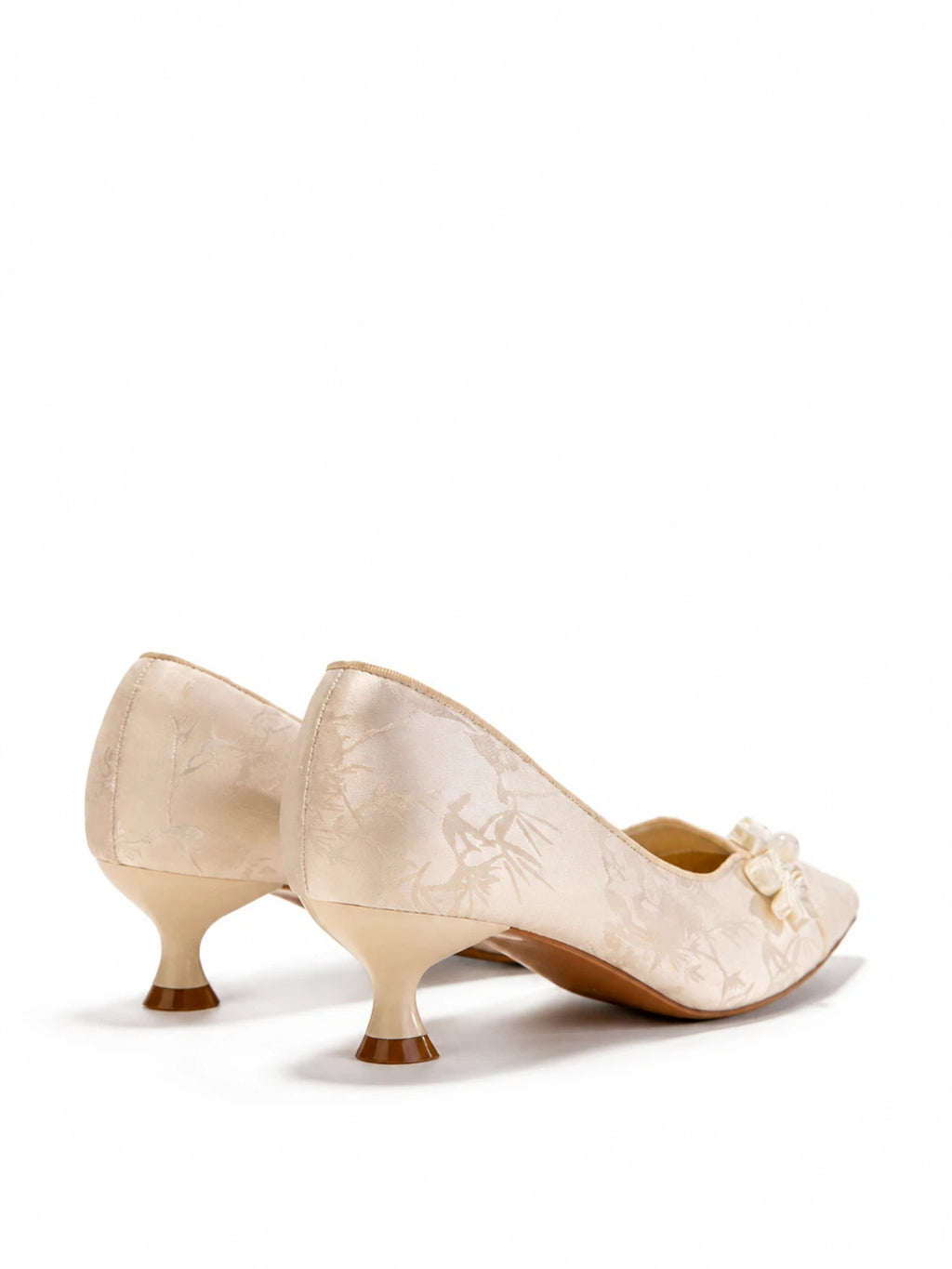Vintage Chic Pumps - Women's Jacquard Satin Pointed Toe Kitten Heels, Handcrafted Bridal Dress Shoes