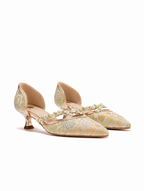 Versatile New Chinese Jacquard Floral Trim Kitten Heels | Pointed Toe Everyday Pumps
