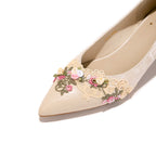 Vintage Chic Pumps - Women's Jacquard Satin Floral Embroidery Kitten Heels, Vintage Wedding Bridal Shoes, Handcrafted Pointed Toe Comfort Dress Shoes