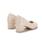 Vintage Jacquard Satin High Heels—White vintage-style brocade beaded wedding shoes, elegant mid-heel shoes suitable for the workplace and formal occasions