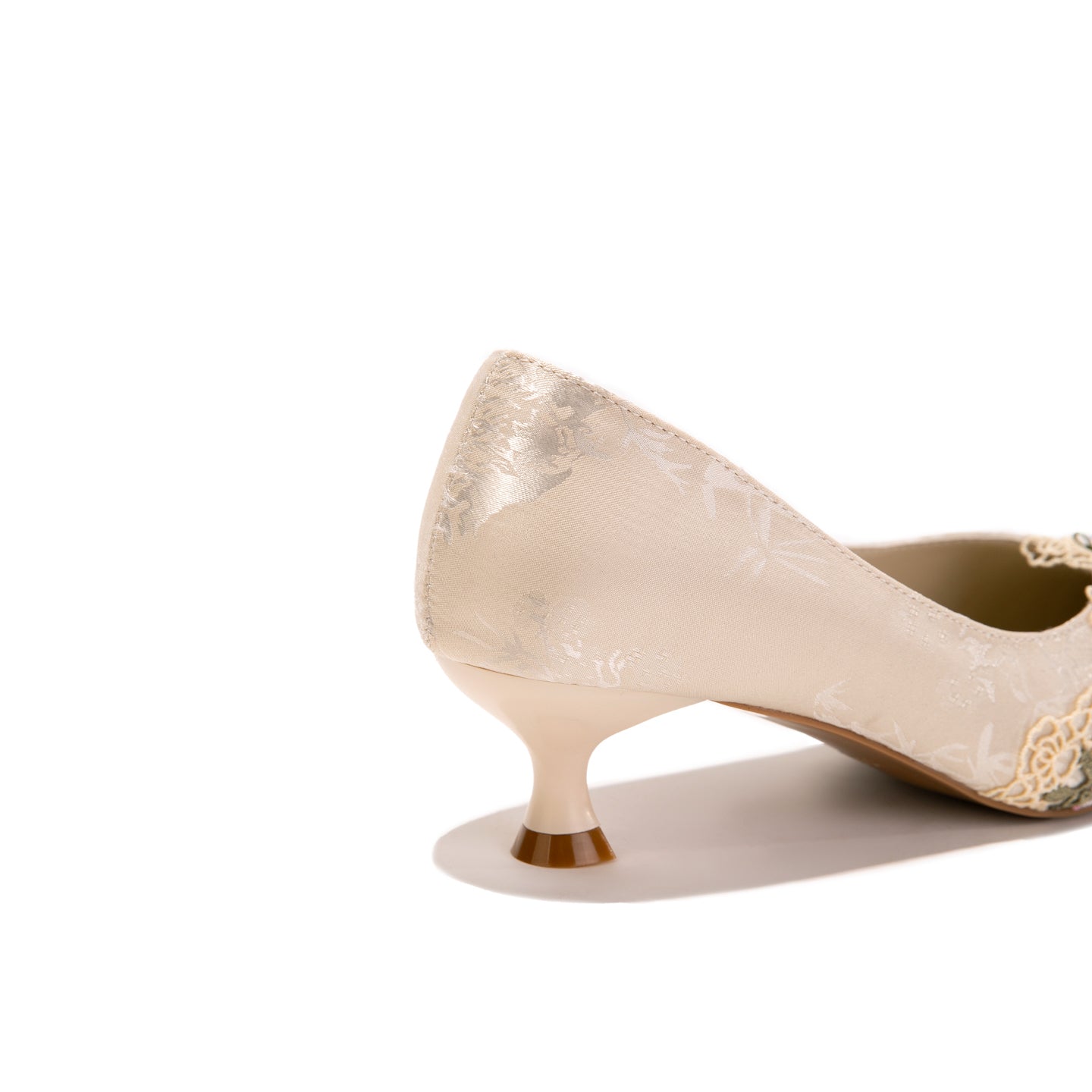 Vintage Chic Pumps - Women's Jacquard Satin Floral Embroidery Kitten Heels, Vintage Wedding Bridal Shoes, Handcrafted Pointed Toe Comfort Dress Shoes