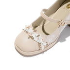Blush Pink Lace Mary Jane Heels | Elegant Block Heel Wedding Pumps