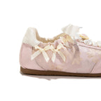 Sakura Glow Sneakers - Women's Pink Floral Bow Platform Shoes