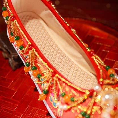 Eternal Bond: 2025 Hand-Embroidered Tassel Wedding Shoes for Chinese Brides