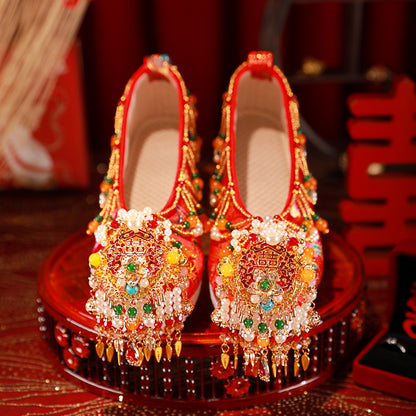 Eternal Bond: 2025 Hand-Embroidered Tassel Wedding Shoes for Chinese Brides