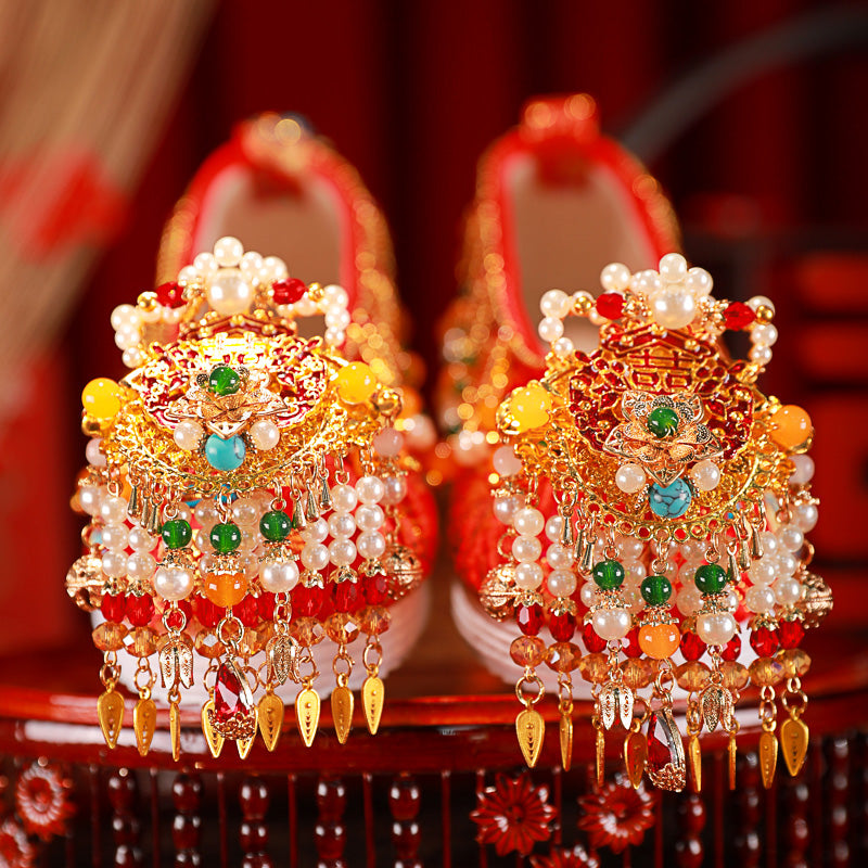 Eternal Bond: 2025 Hand-Embroidered Tassel Wedding Shoes for Chinese Brides
