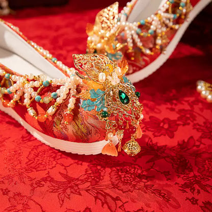 Phoenix Crown & Wedding Attire Series: Ming Style Meticulously Embroidered Wedding Shoes — With 2.5cm Soft Hidden Wedge