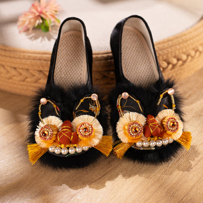 Women’s Chinese Tiger Head Shoes – Black Tiger Fortune Embroidery